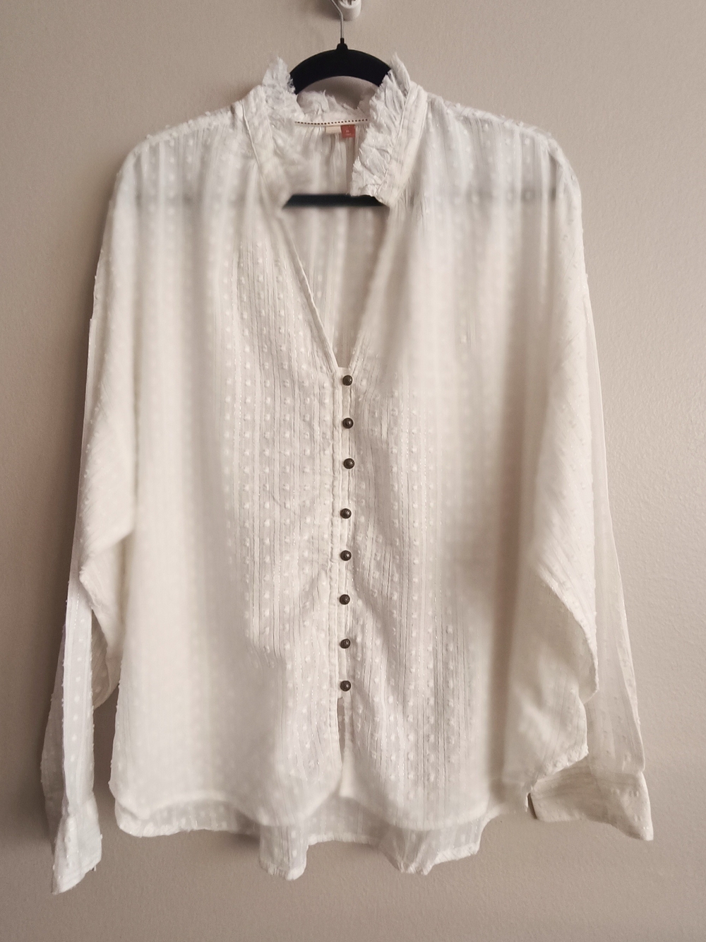 Anthropologie Pilcro The Tavi Blouse White Swiss Dot Cotton Gauze XL